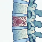 Vertebral hemanjiomda omur gövdesi içindeki bal peteği desenli damar yumağı ve seyrelmiş kemik kirişleri, komşu sağlıklı omurlarla karşılaştırma