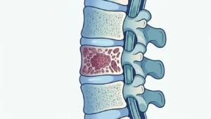 Vertebral hemanjiomda omur gövdesi içindeki bal peteği desenli damar yumağı ve seyrelmiş kemik kirişleri, komşu sağlıklı omurlarla karşılaştırma